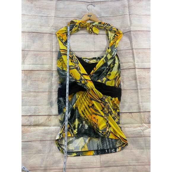 Vintage Cache Women's Yellow And Black Butterfly Halter Mini Dress Y2K - Large - Picture 4 of 8